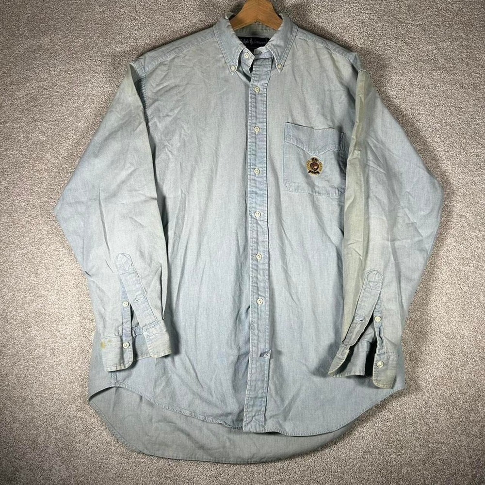 Vintage Polo Ralph Lauren crest chambray long sleeve button up shirt Size M